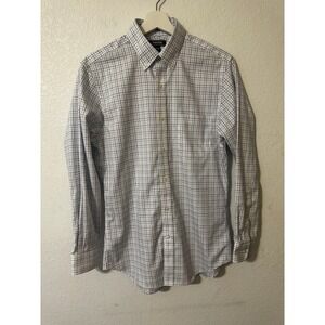 Lands' End 15-32 Slim Fit No Iron Supima Pinpoint Plaid‎ Dress Shirt